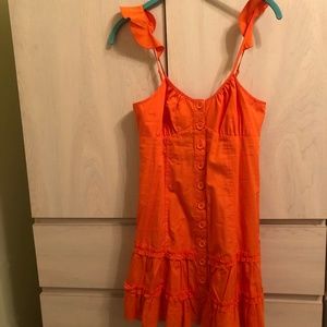 New Betsey Johnson Orange Ruffled Sleeve Smocked Backing Dress